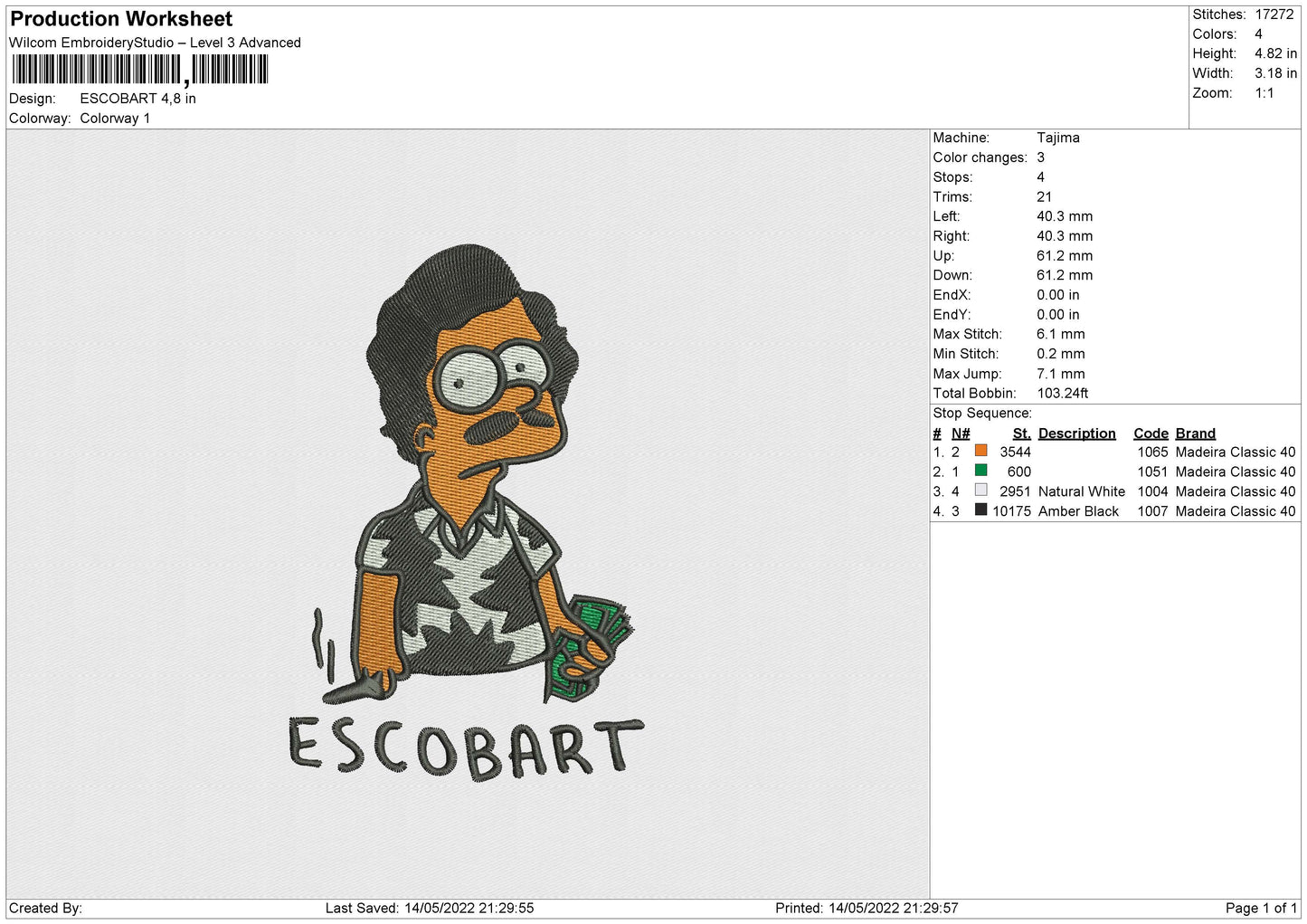 Escobart Embroidery File 4 size