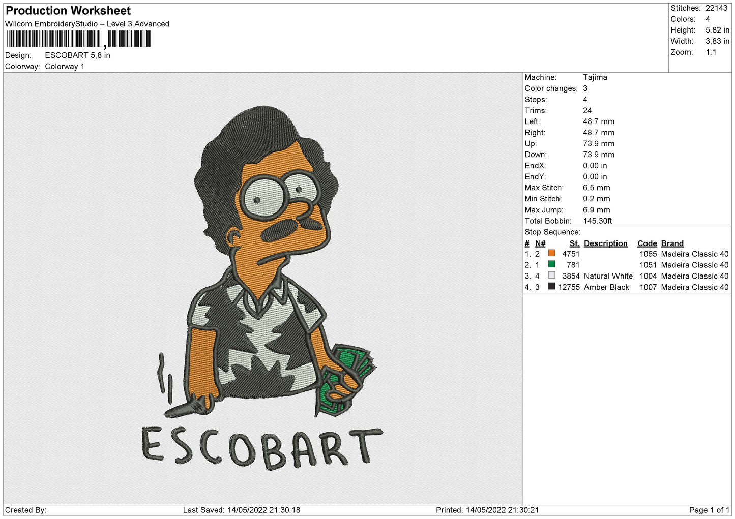Escobart Embroidery File 4 size