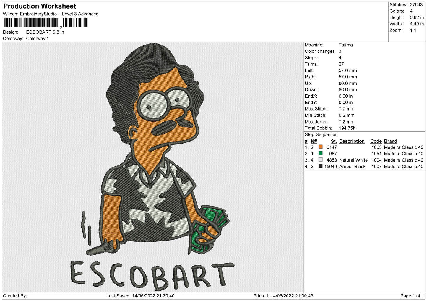 Escobart Embroidery File 4 size