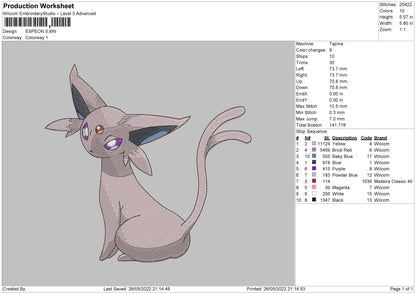 Espeon Embroidery File 4 size