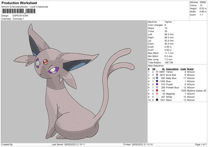 Espeon Embroidery File 4 size