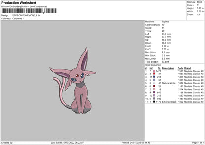 Espeon Pokemon Embroidery File 4 sizes