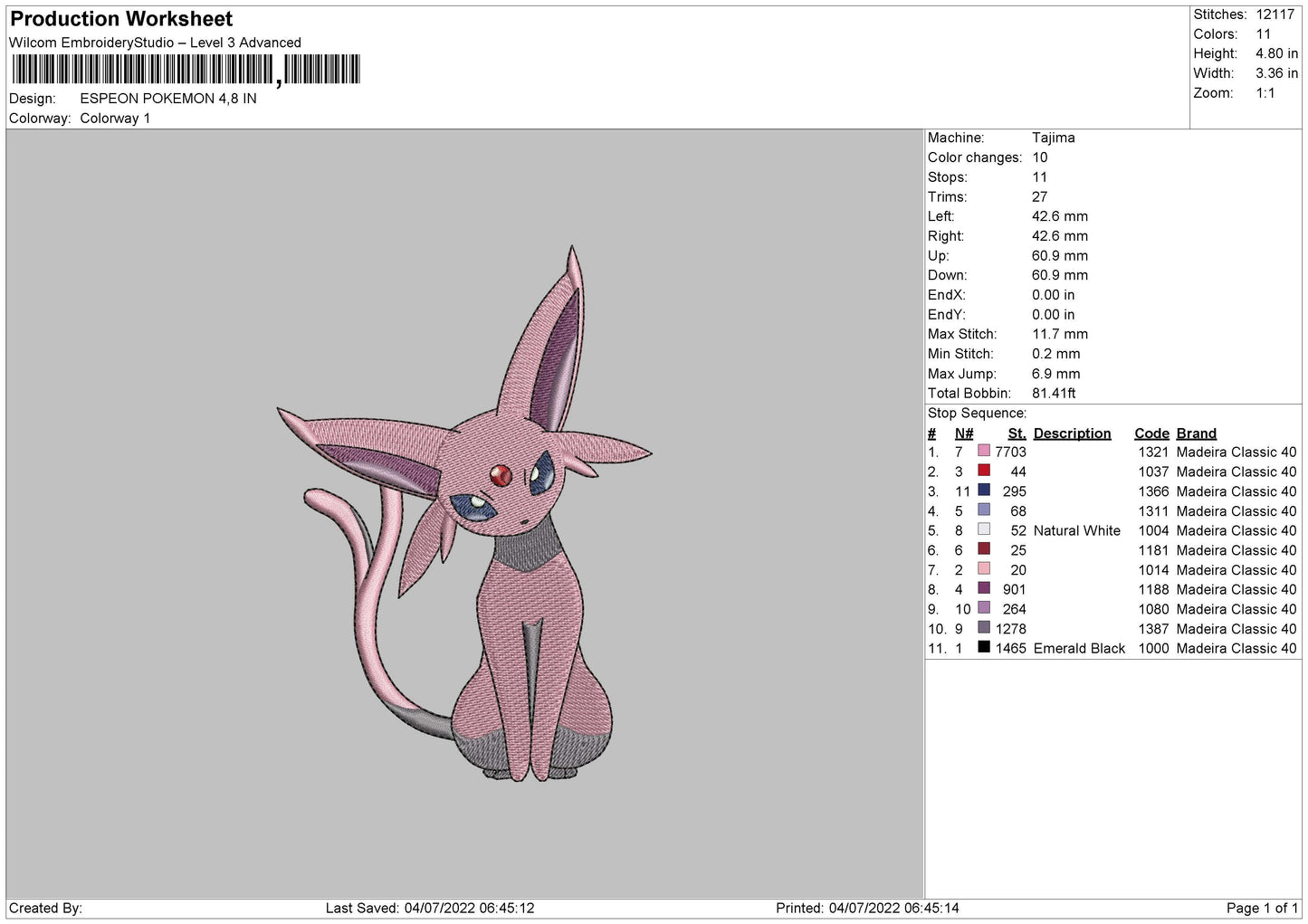 Espeon Pokemon Embroidery File 4 sizes
