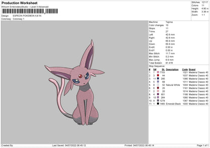 Espeon Pokemon Embroidery File 4 sizes