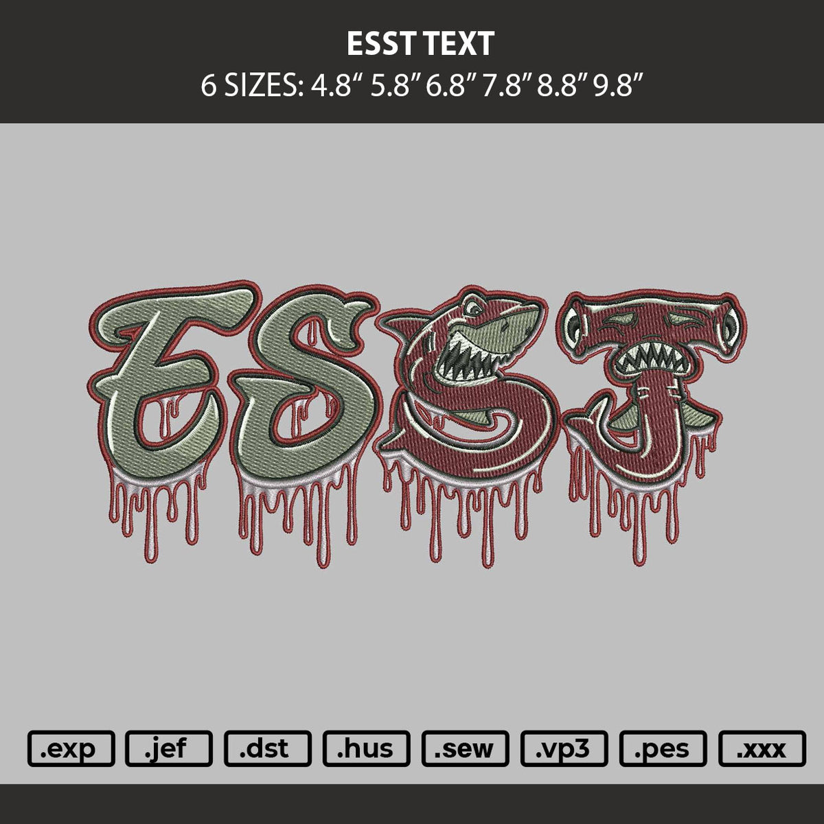 Esst Text Embroidery Machine Design File 6 sizes