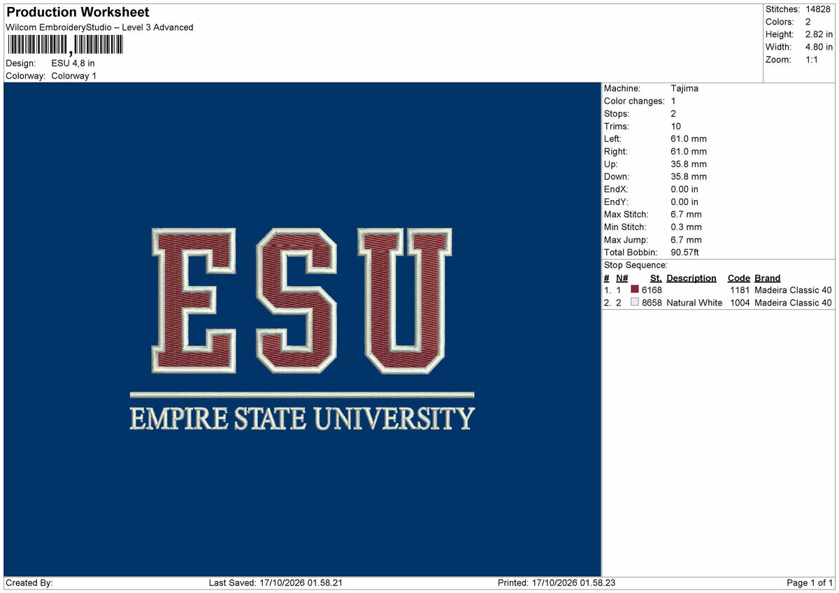 Esu Text Embroidery Machine Design File 6 sizes