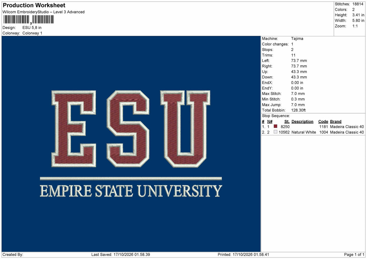 Esu Text Embroidery Machine Design File 6 sizes