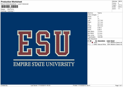 Esu Text Embroidery Machine Design File 6 sizes