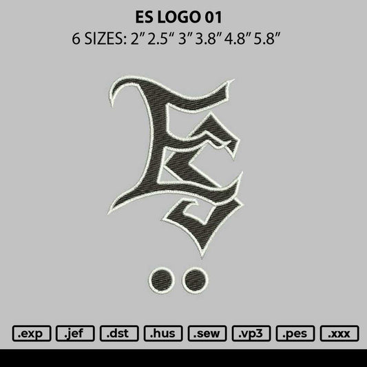 Es Logo 01 Embroidery File 6 sizes