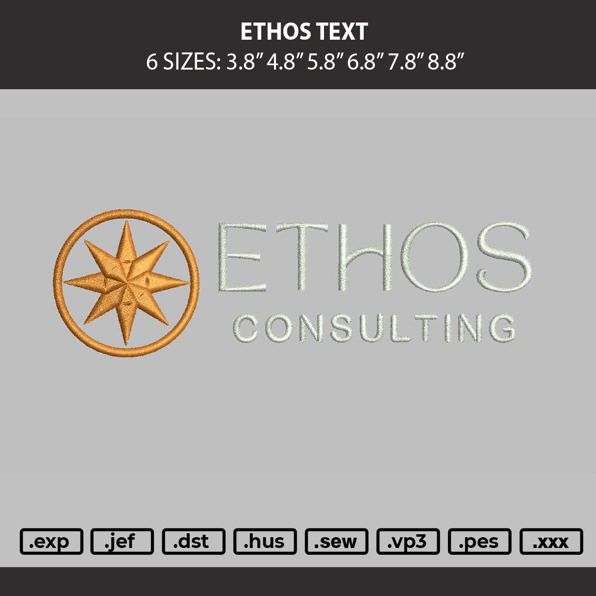 Ethos Text Embroidery Machine Design File 6 sizes