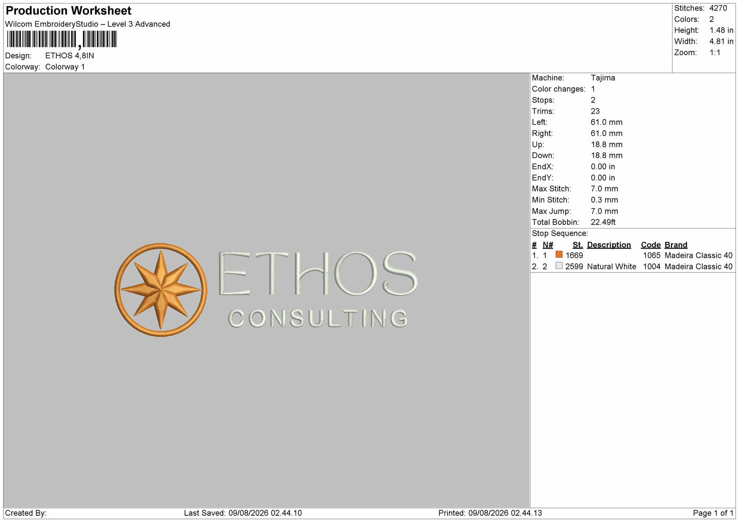 Ethos Text Embroidery Machine Design File 6 sizes