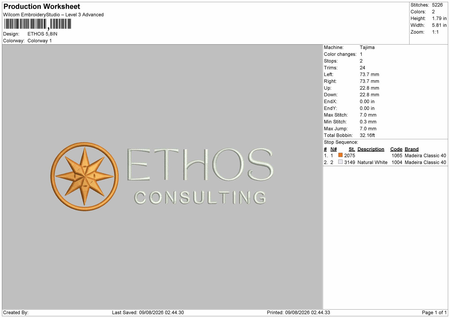 Ethos Text Embroidery Machine Design File 6 sizes