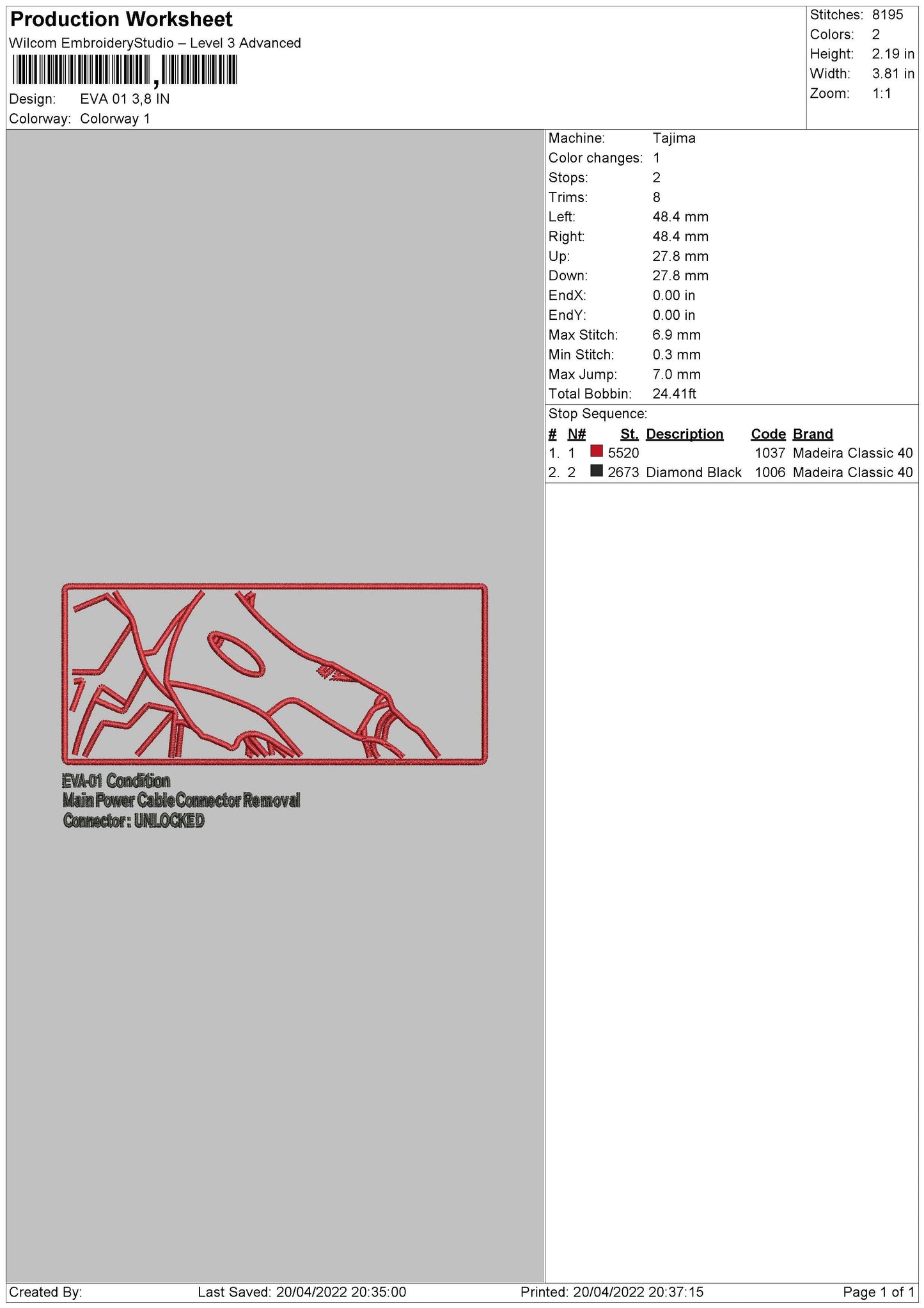 Eva 01 Embroidery File 4 size