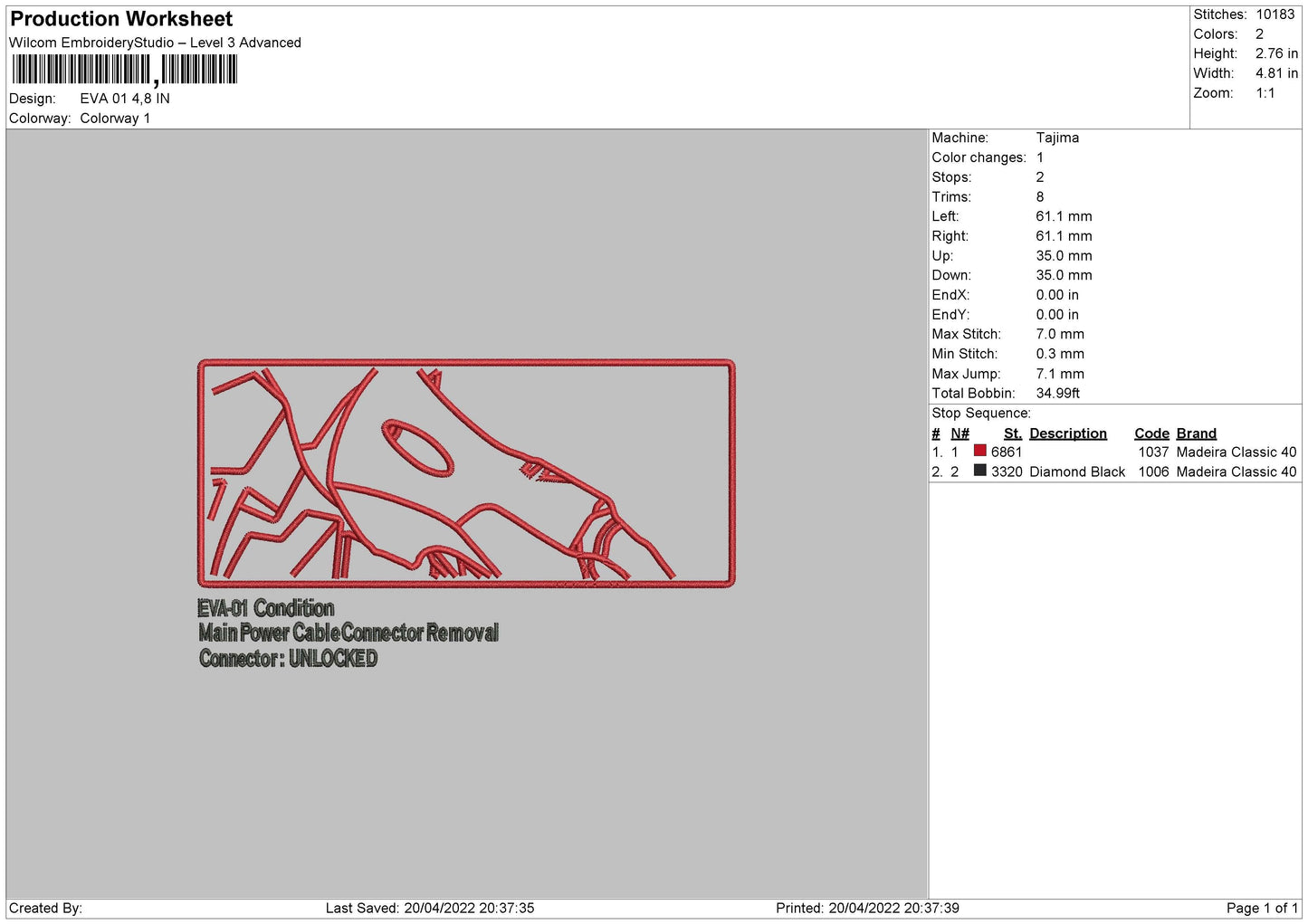 Eva 01 Embroidery File 4 size