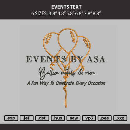 Events Text Embroidery Machine Design File 6 sizes