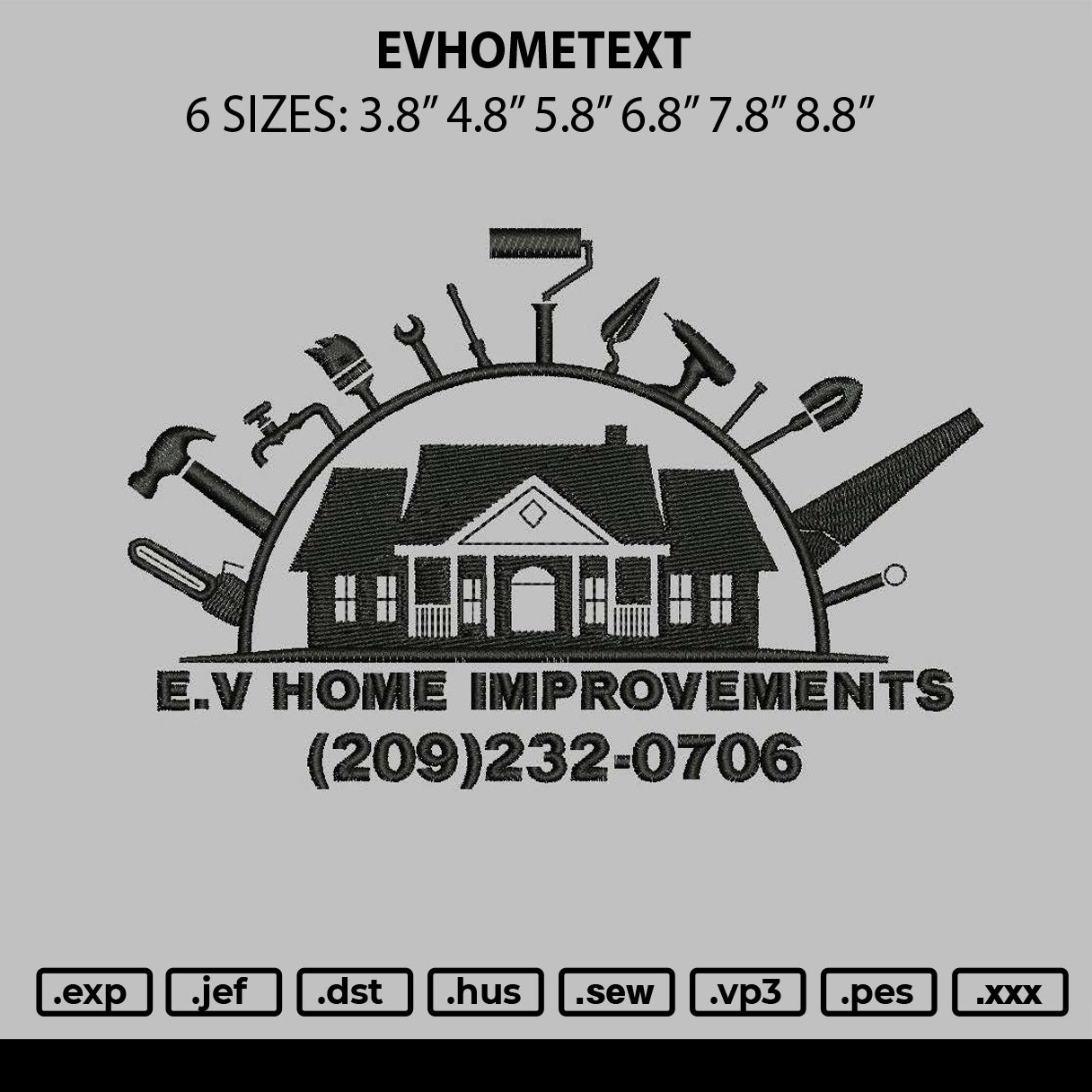 Evhometext Embroidery File 6 sizes