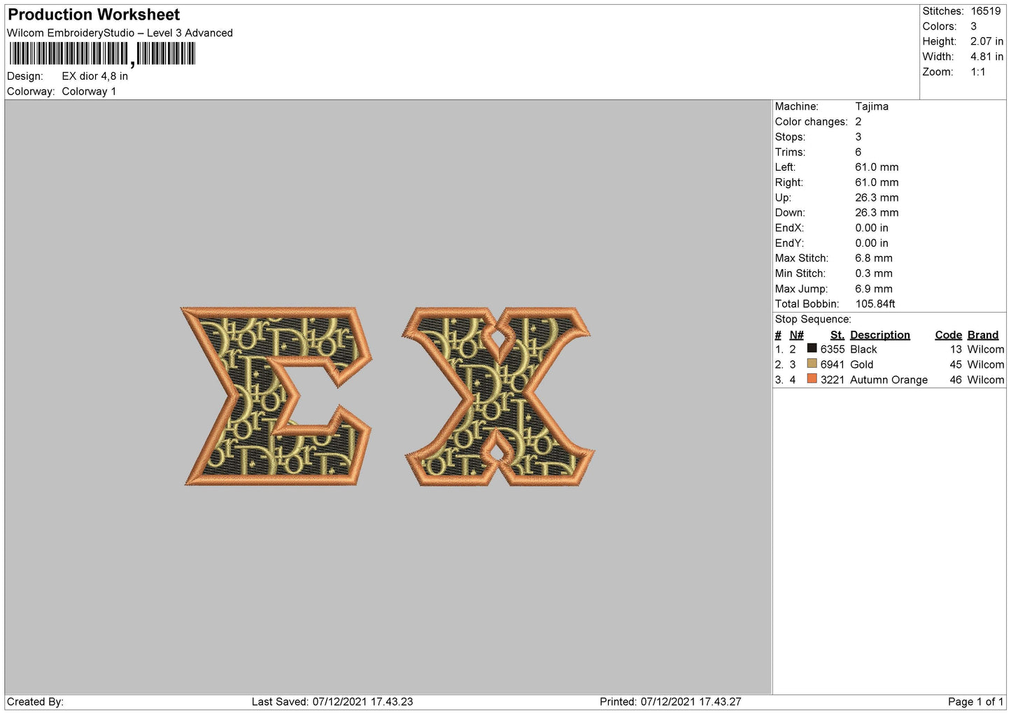 EX Dior Embroidery File 4 size