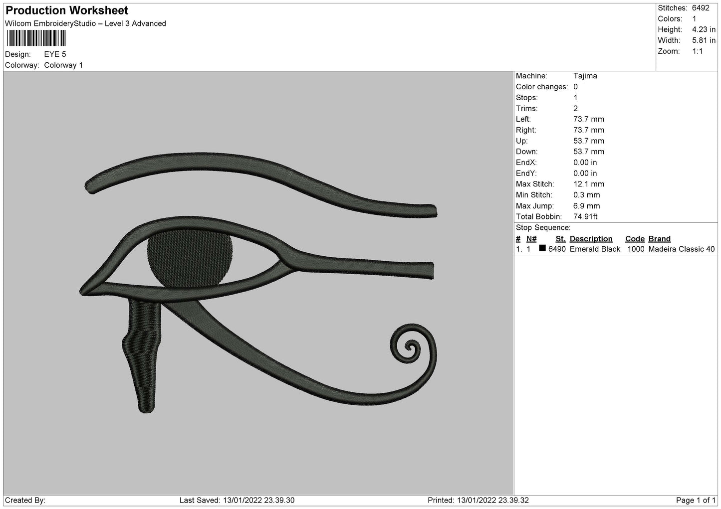 Eye Embroidery File 5 size