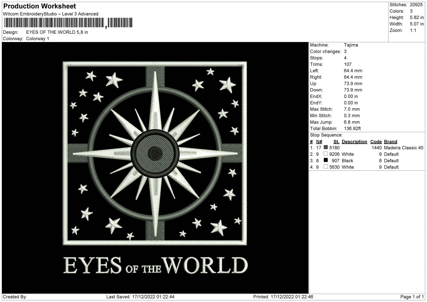 Eyes Of The World Embroidery File 6 sizes