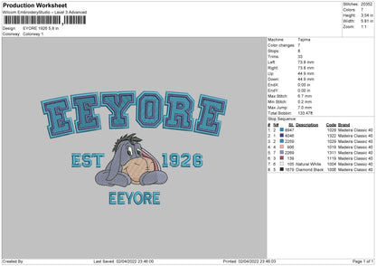 Eeyore 1926 Embroidery File 4 size