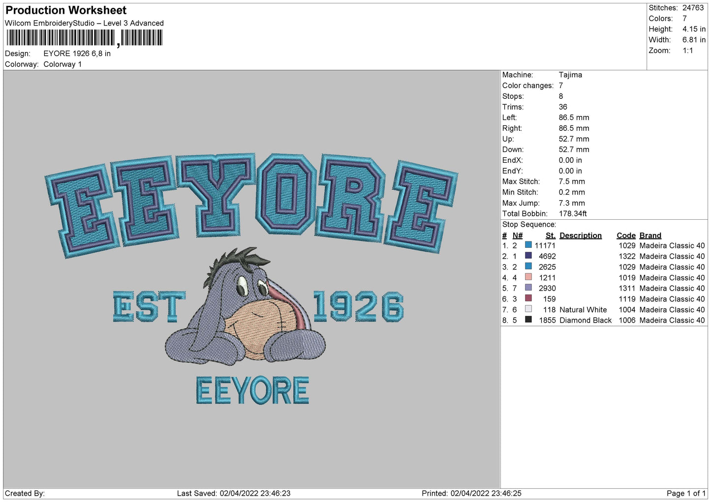 Eeyore 1926 Embroidery File 4 size