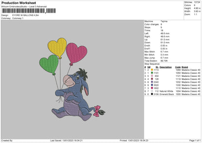 Eeyore With Ballons Embroidery File 6 sizes