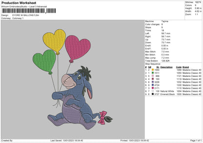 Eeyore With Ballons Embroidery File 6 sizes