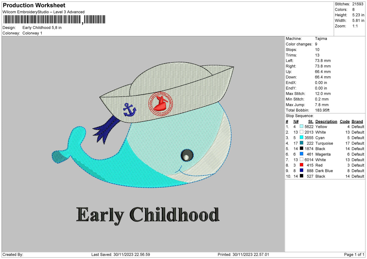 Whale Blue Embroidery File 6 sizes