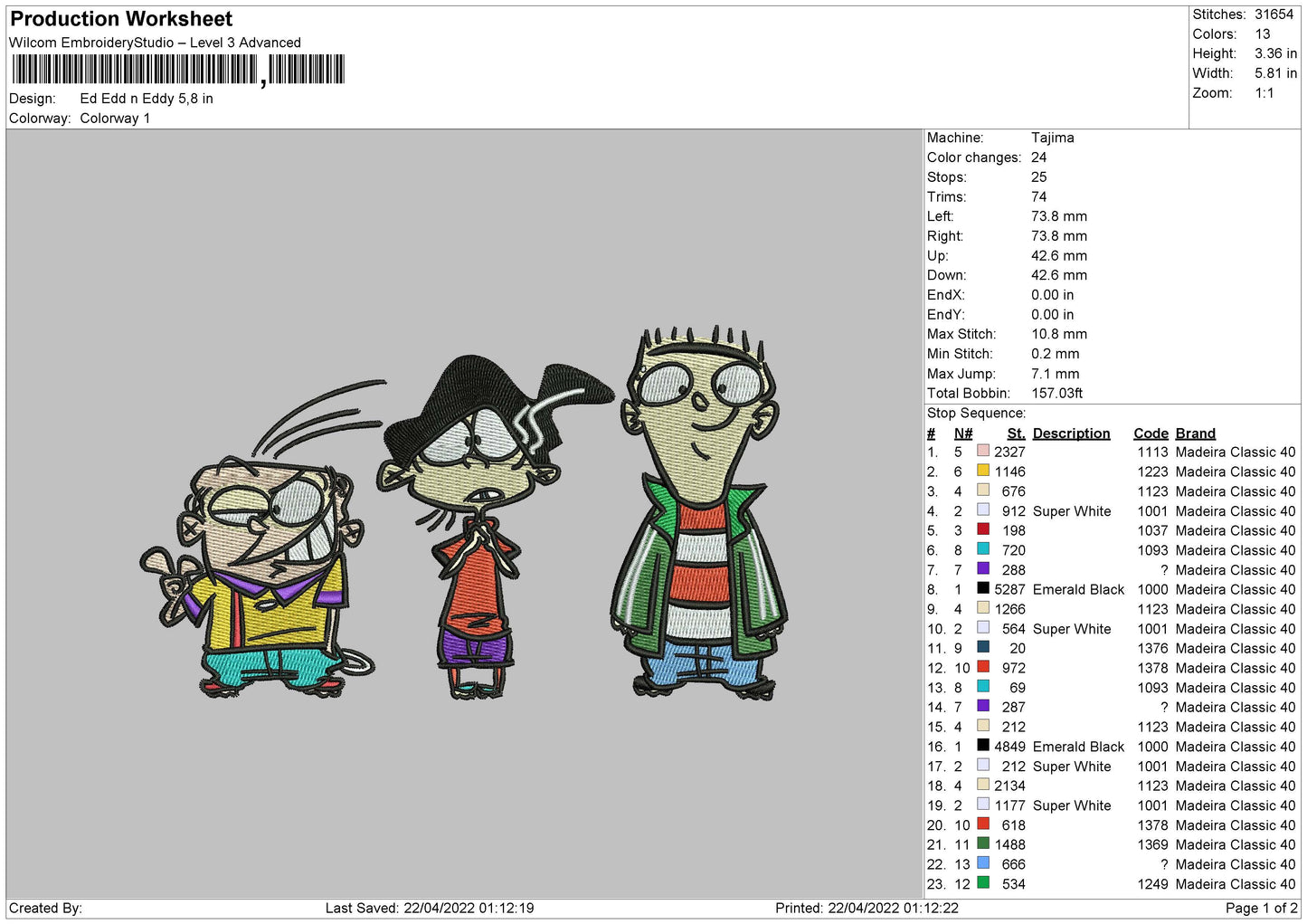 Ed Edd N Eddy Embroidery File 4 size