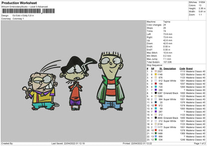Ed Edd N Eddy Embroidery File 4 size