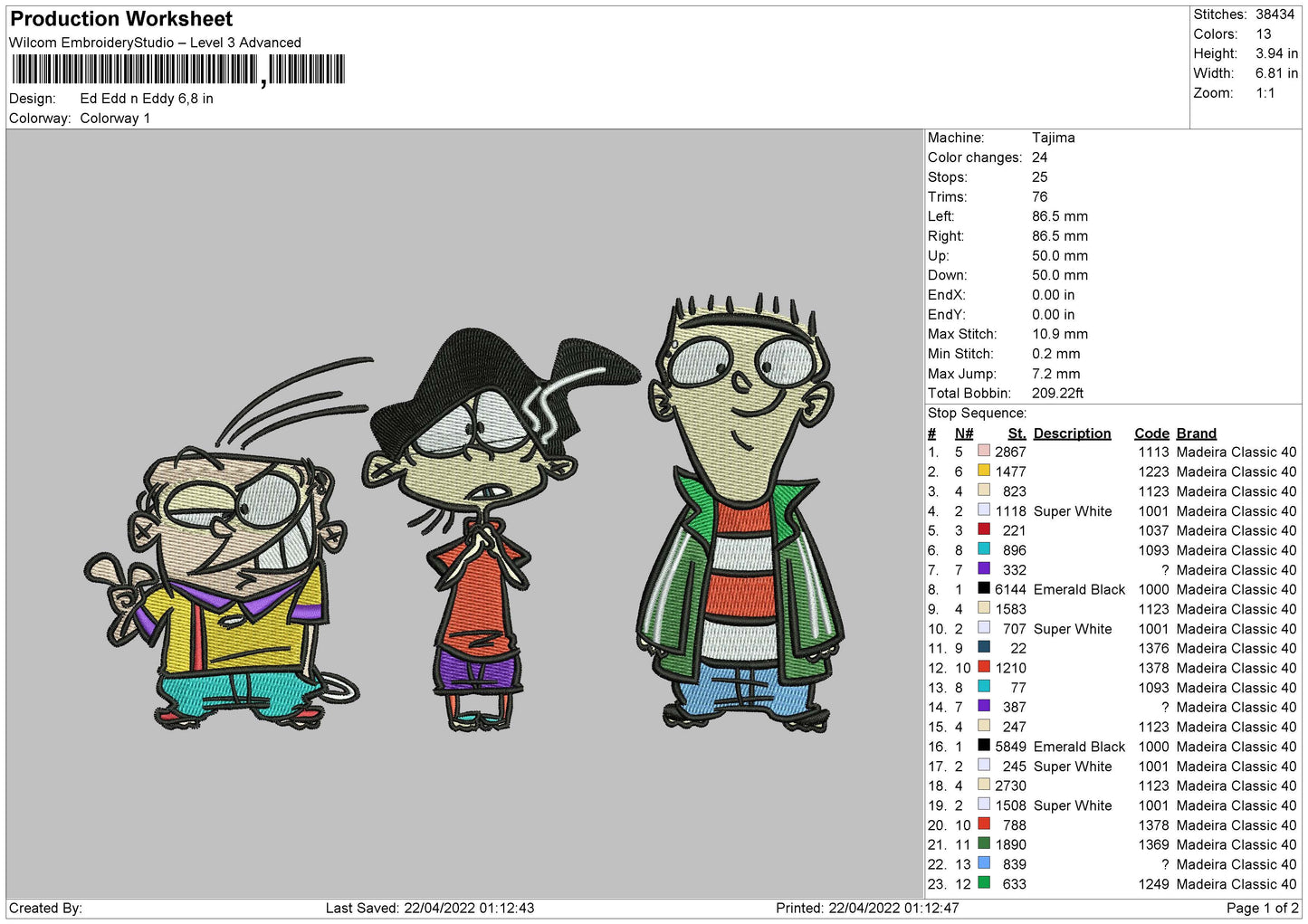 Ed Edd N Eddy Embroidery File 4 size