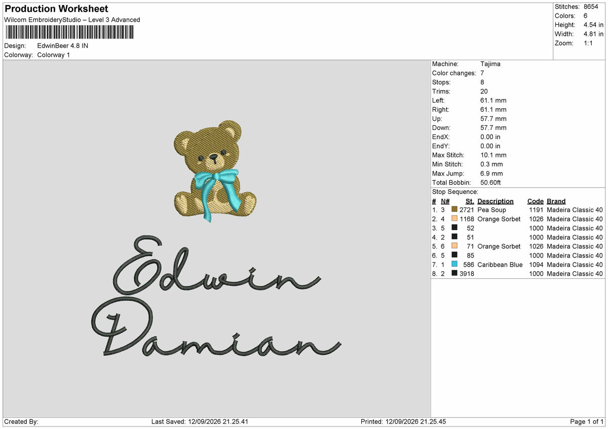 Edwin Text Embroidery Machine Design File 6 sizes