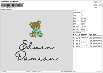 Edwin Text Embroidery Machine Design File 6 sizes