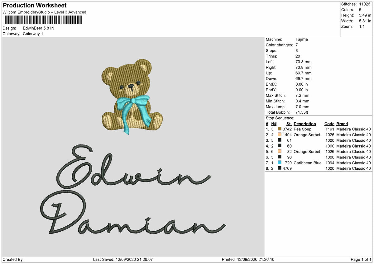 Edwin Text Embroidery Machine Design File 6 sizes