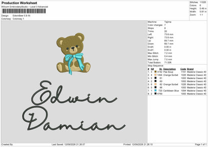 Edwin Text Embroidery Machine Design File 6 sizes
