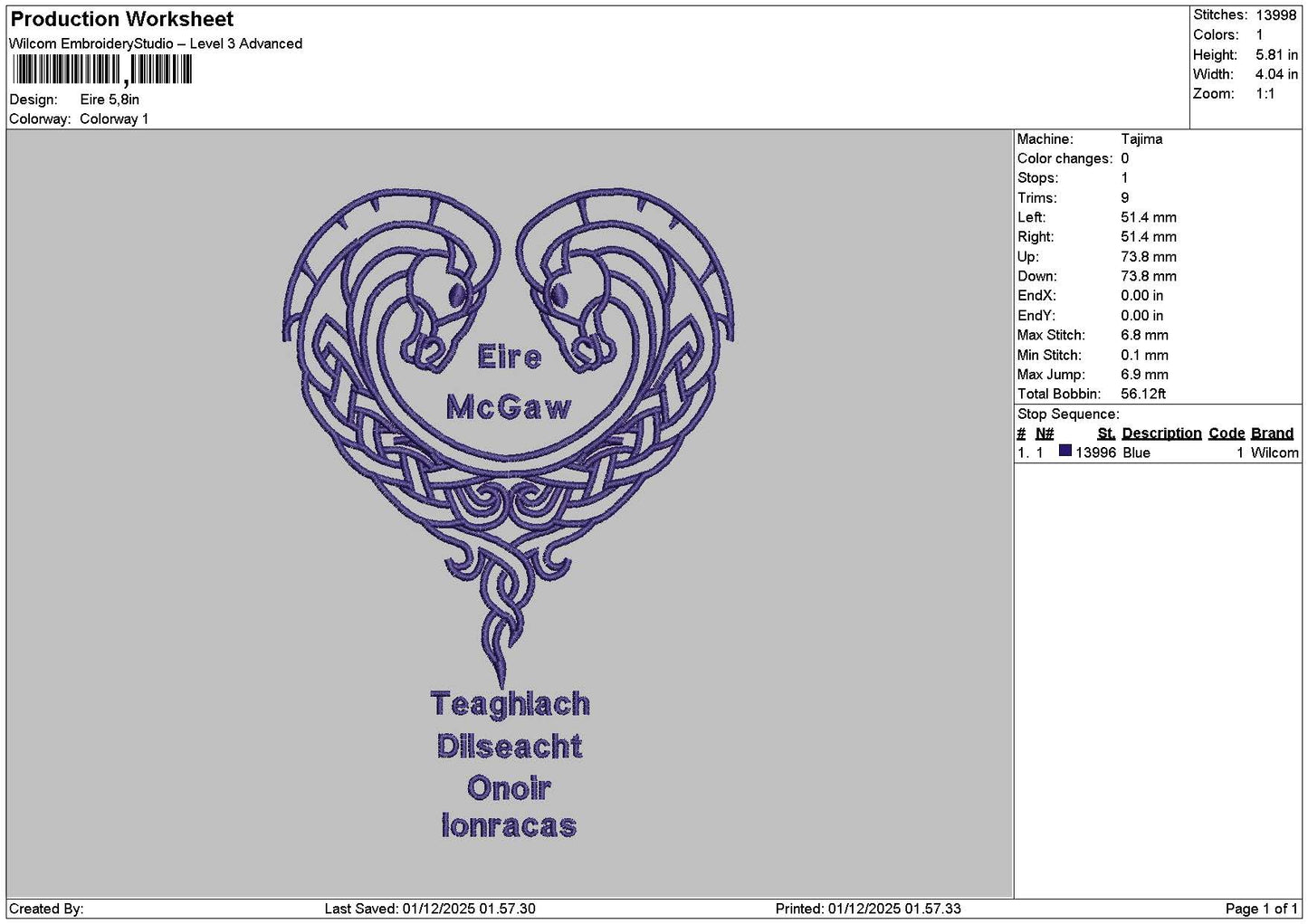 Eiretext Embroidery File 6 sizes