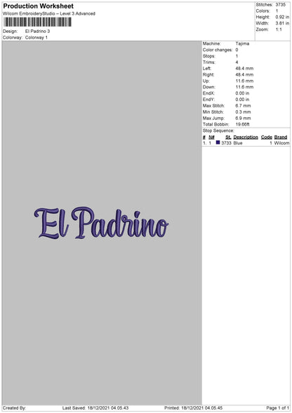 El Padrino Embroidery File 4 size