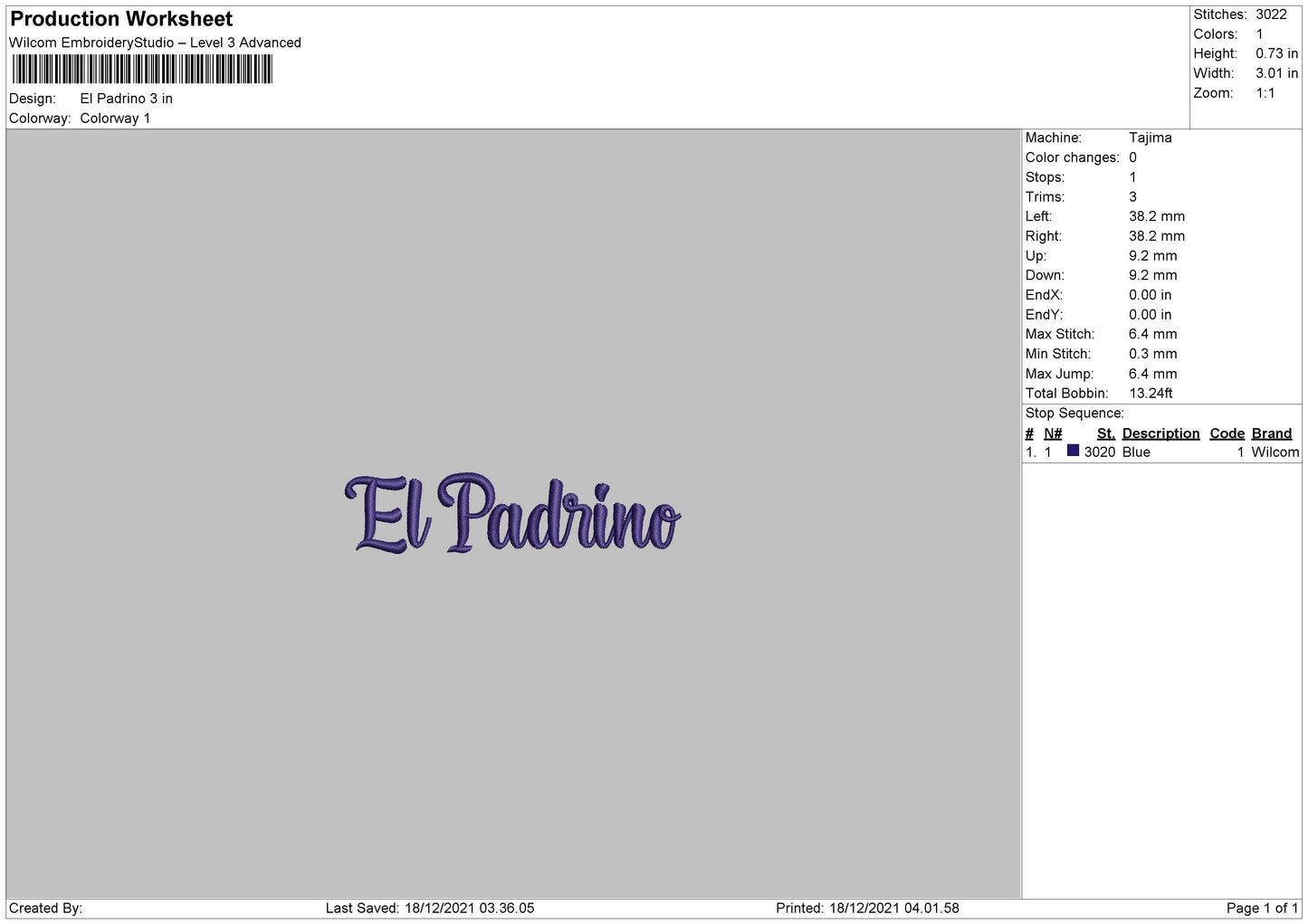 El Padrino Embroidery File 4 size