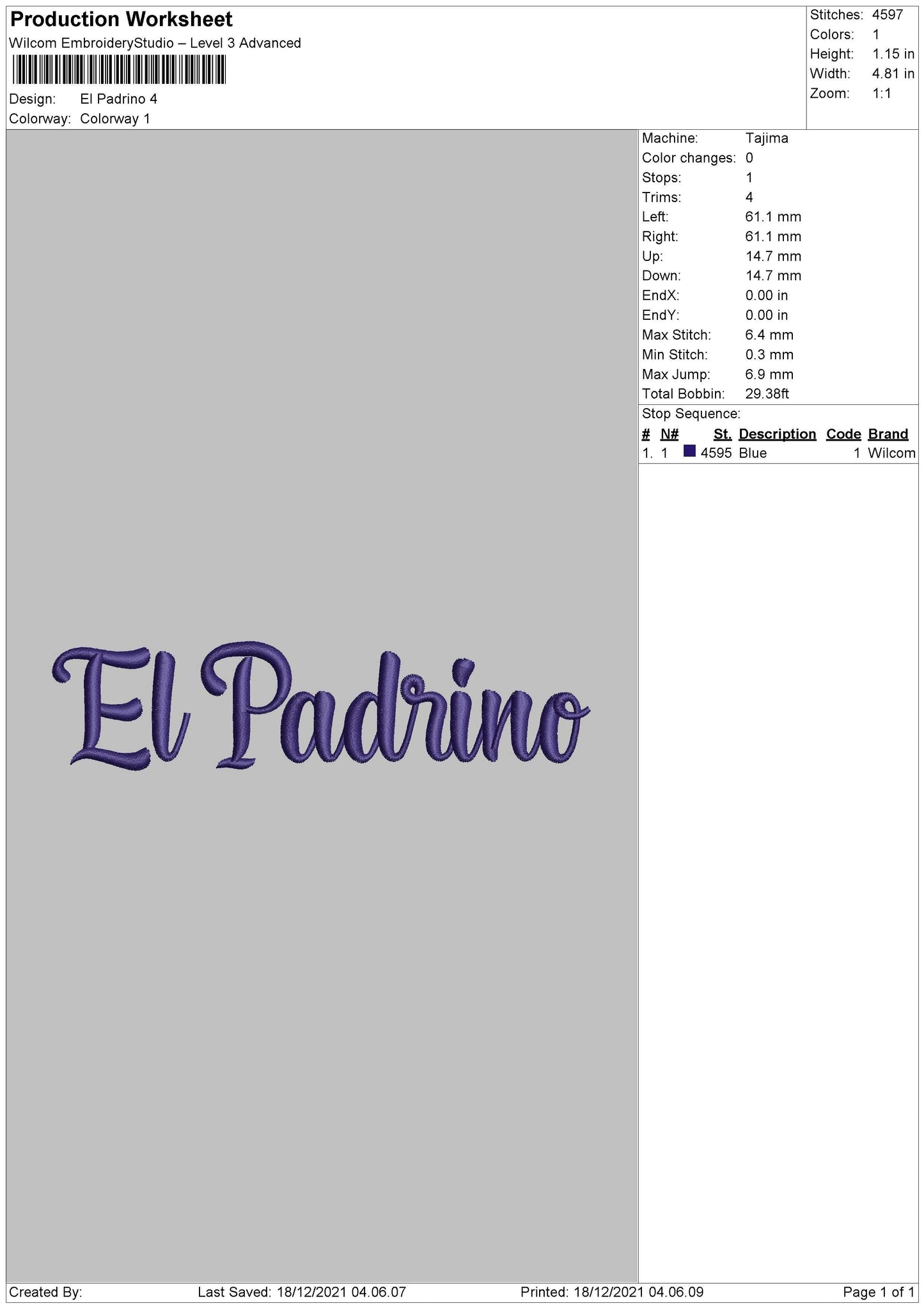 El Padrino Embroidery File 4 size