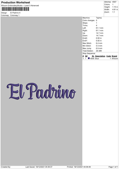 El Padrino Embroidery File 4 size