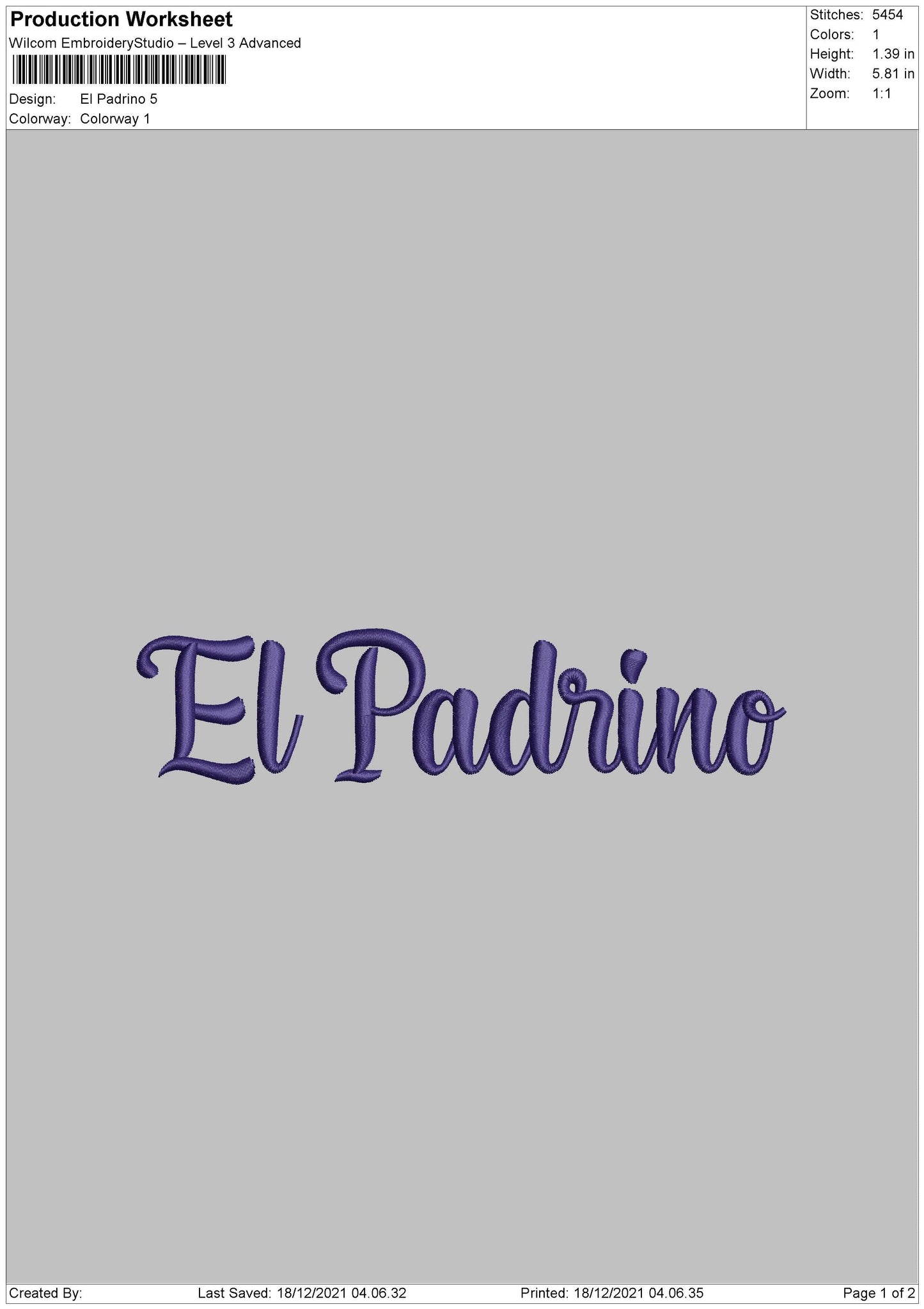 El Padrino Embroidery File 4 size