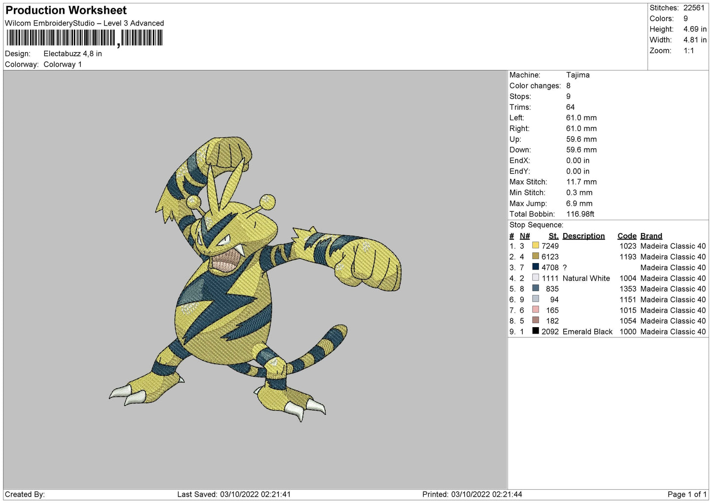Electabuzz Embroider File 6 sizes