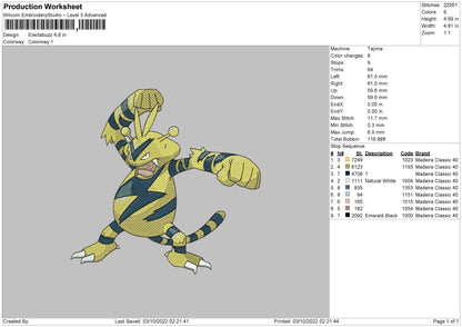 Electabuzz Embroider File 6 sizes