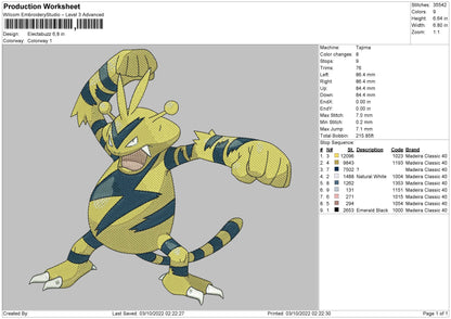 Electabuzz Embroider File 6 sizes