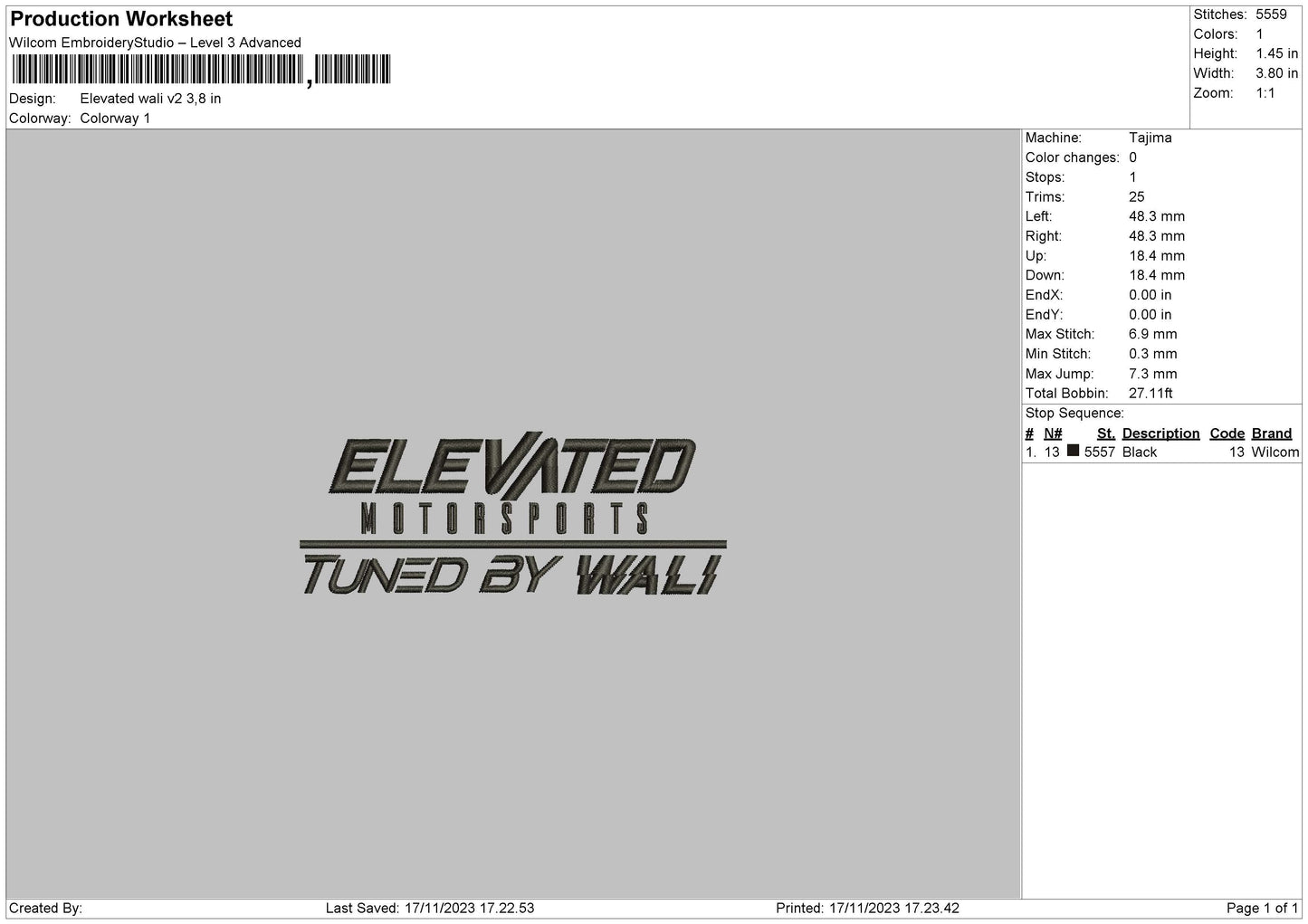 Elevated V2 Embroidery File 6 sizes