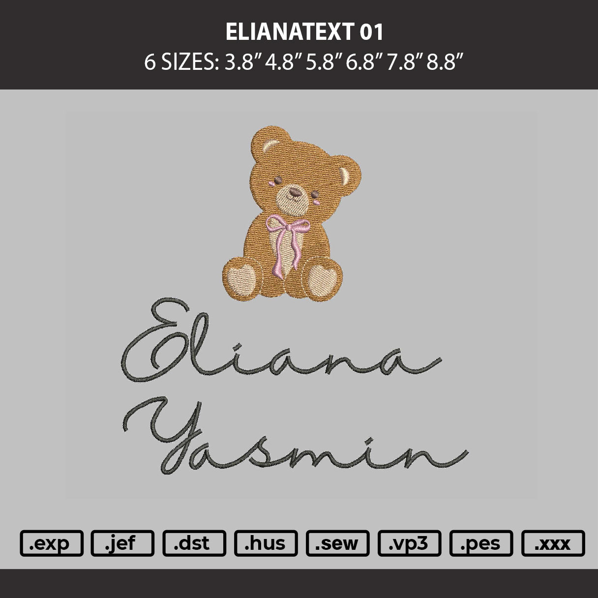 Elianatext 01 Embroidery Machine Design File 6 sizes