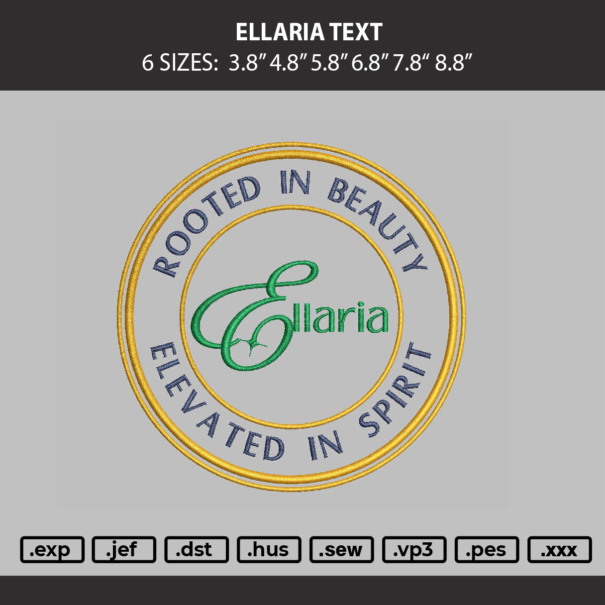 Ellaria Text Embroidery Machine Design File 6 sizes