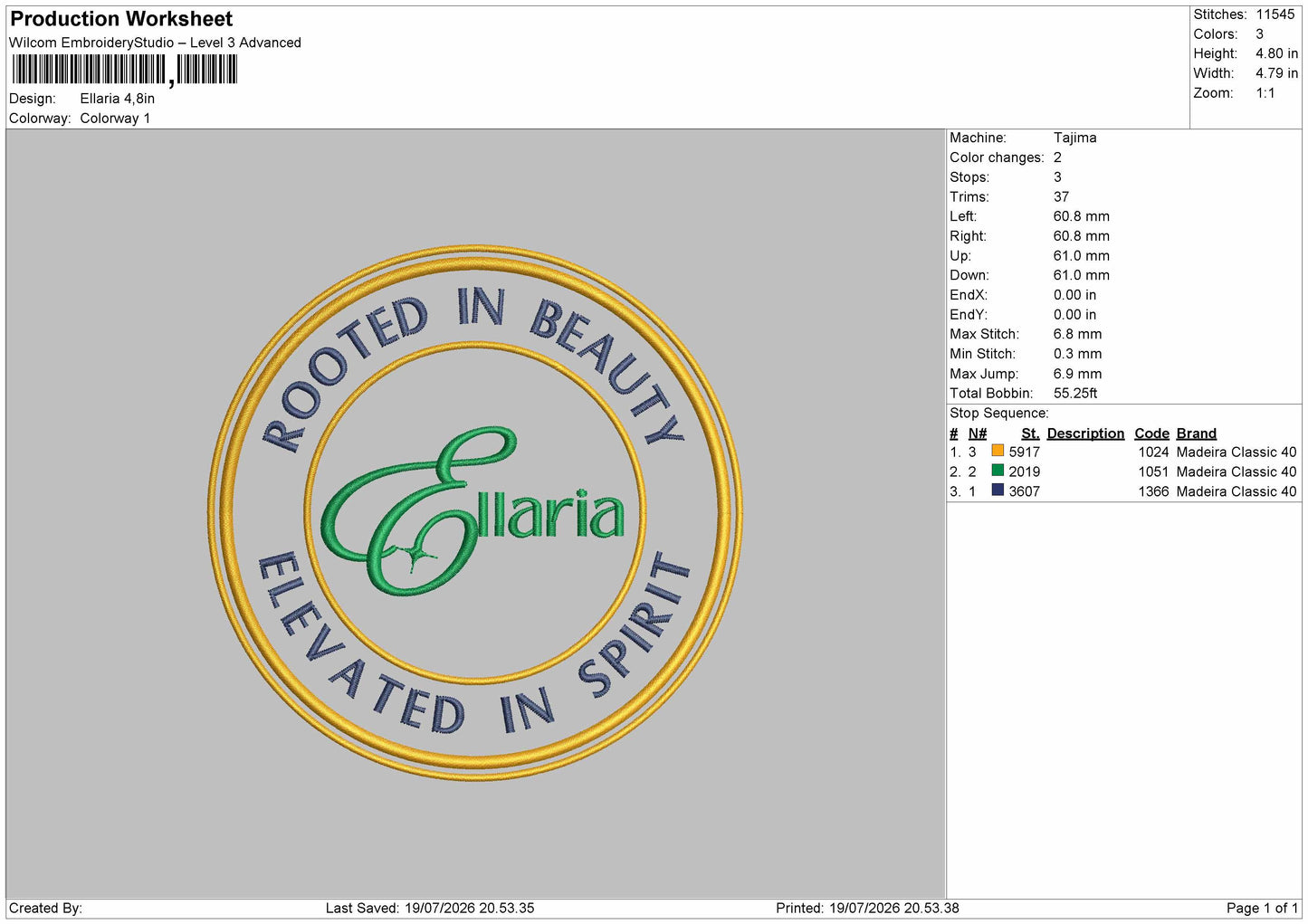 Ellaria Text Embroidery Machine Design File 6 sizes
