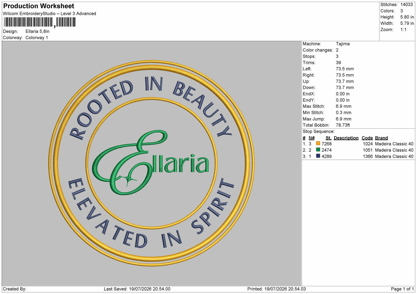 Ellaria Text Embroidery Machine Design File 6 sizes