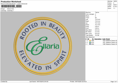 Ellaria Text Embroidery Machine Design File 6 sizes